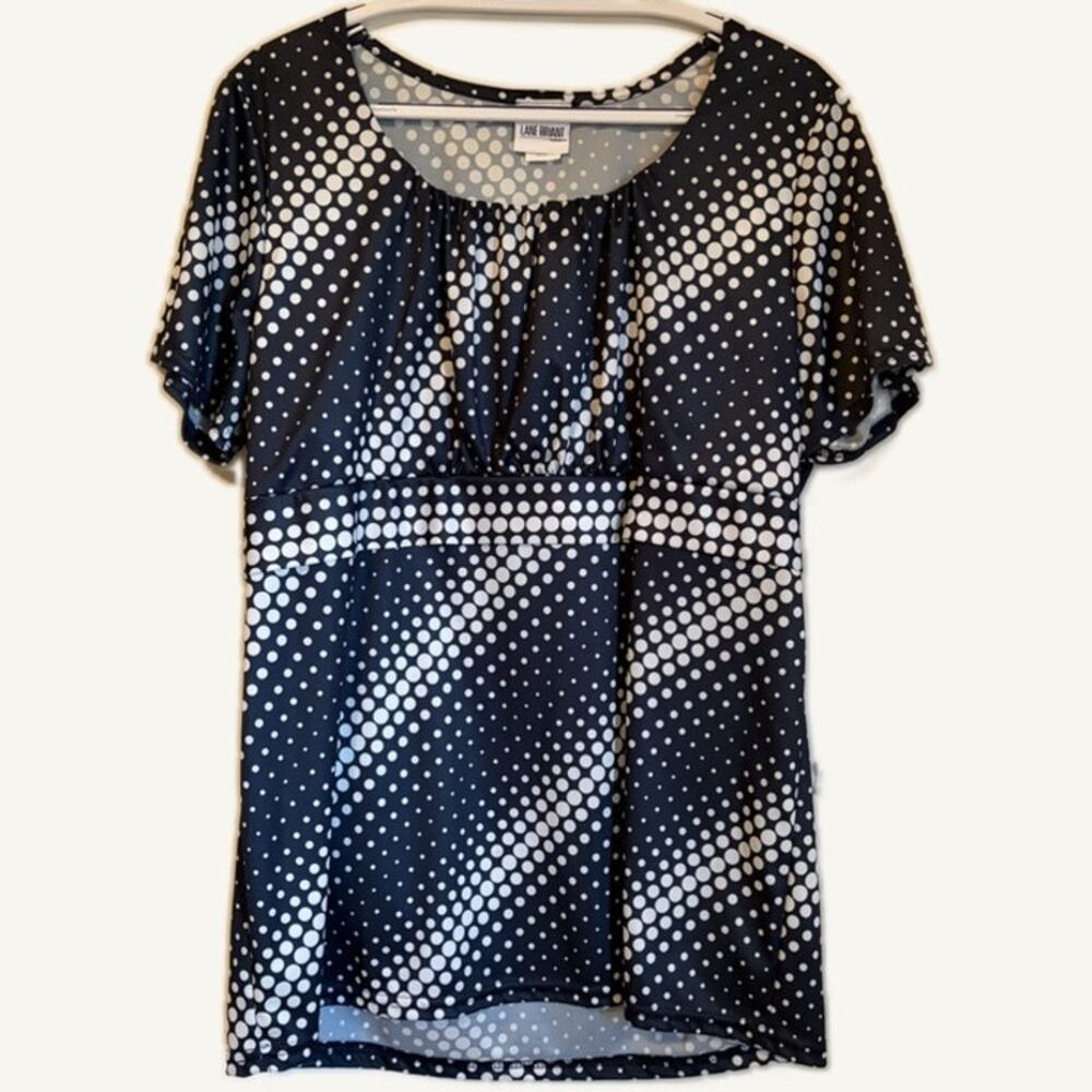 Lane Bryant Woman M Black White Polka Dot Short Sleeve Top Elastic Bust